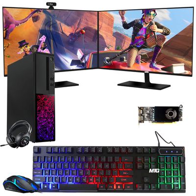 TechMagnet Gaming Desktop PC, Intel i5 6th Gen, Galaxy, 16GB RAM, 240GB SSD, MTG New Dual 27 Inch 75hz Gaming Monitor, RX 550, RGB Keyboard Mouse, Headphone, Webcam, Windows 11 (Renewed)