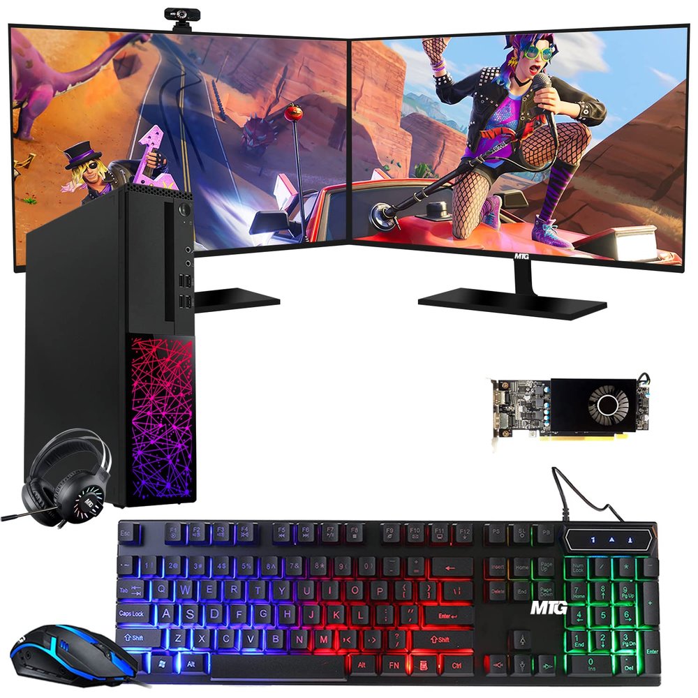 TechMagnet Gaming Desktop PC, Intel i5 6th Gen, Galaxy, 16GB RAM, 240GB SSD, MTG New Dual 27 Inch 75hz Gaming Monitor, RX 550, RGB Keyboard Mouse, Headphone, Webcam, Windows 11 (Renewed)
