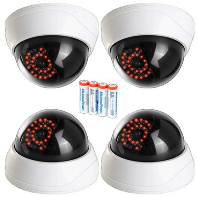 MaximalPower Imitation CCTV Security Dummy Dome Camera with Red LED Light for Home, Shop, Business, etc. (4 Pack & 4PC AA Battery)