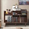 RARZOE Large Record Player Stand, Mid Century Concord Turntable Stand Table Holds Up to 350 Albums, Vinyl Record Storage Cabinet with Wood Legs for Living Room Office, Walnut Brown view 1