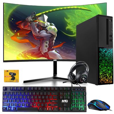 TechMagnet Gaming Desktop PC, Intel i5 6th, Galaxy, 16GB RAM, 240GB SSD | 128GB SSD, MTG New Dual 24 Inch Curved Monitor, RGB Keyboard Mouse, GT 1030, Headphone, Webcam, Windows 11 (Renewed)