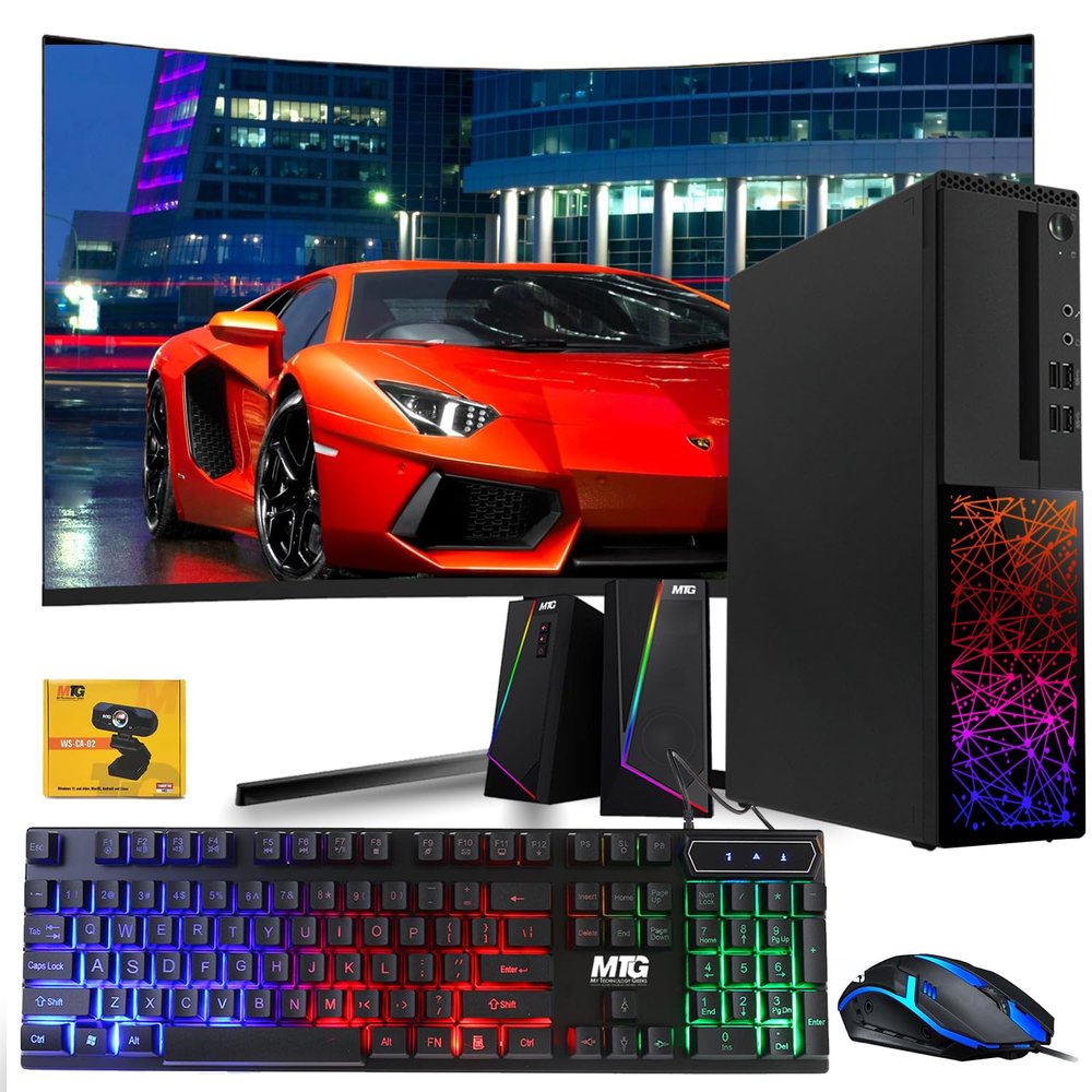 TechMagnet Gaming Desktop PC, Intel i5 6th Gen, Galaxy, 16GB RAM, 1TB SSD | 128GB SSD, MTG New 24 Inch Curved Monitor, AMD RX 550, RGB Keyboard Mouse, Speaker, Webcam, Windows 11 (Renewed)