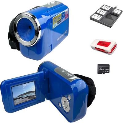eDealz 16MP Megapixel Compact Digital Camcorder with HD Video and Photos - 16x Zoom, 2.4" Screen, 32GB Card, Memory Case, Reader and USB Cable (Blue Kit)