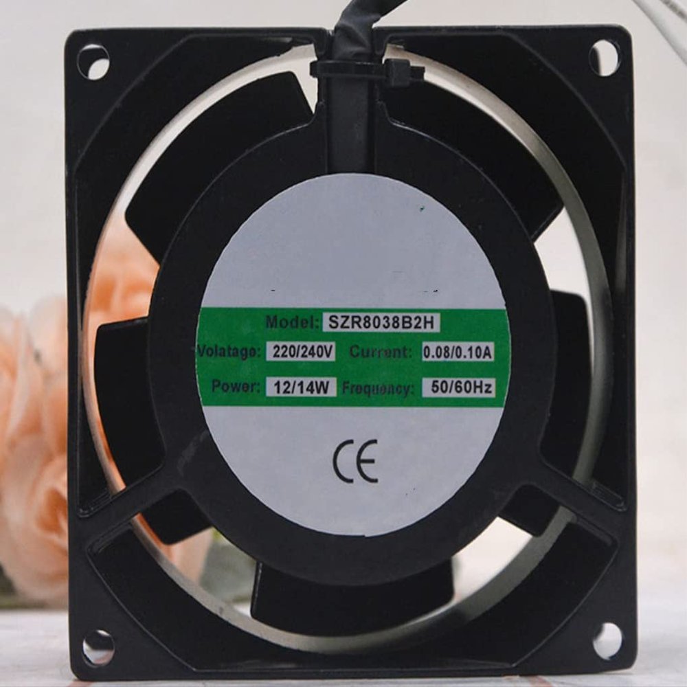 SZR8038B2H 220/240V 0.08/0.10A 12/14W 2450/2950RPM 26/31CFM 80X80X38MM 2-Wire Cooling Fan