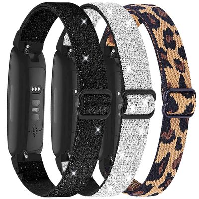 3 Pack Elastic Nylon Bands Compatible with Fitbit Inspire 3 / Inspire 2 / Inspire HR/Inspire, Soft Breathable Replacement Adjustable Stretchy Nylon Loop Wristband Sport Strap for Woman Man-Color 303