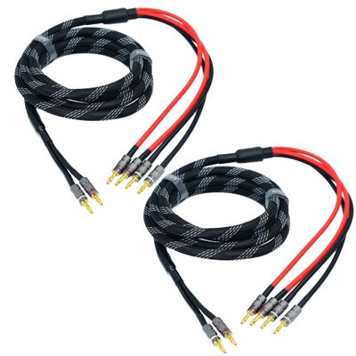 Arklove 3ft 2packs 13awg Speaker Cable Premium Heavy Duty Braided Wire Dual Banana 2 Plug to 4 Banana Male Plugs Frequency Division 2 Banana Plugs - 4 Banana Plugs 1pair