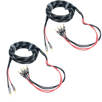 Arklove 20ft 2packs 13awg Speaker Cable Premium Heavy Duty Braided Wire Dual Banana 2 Plug to 4 Banana Male Plugs Frequency Division 2 Banana Plugs - 4 Banana Plugs 1pair