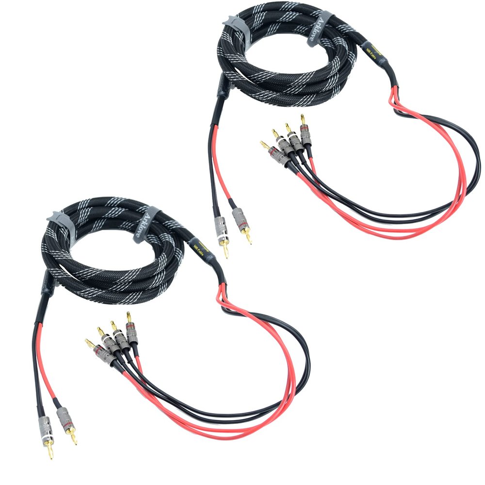Arklove 20ft 2packs 13awg Speaker Cable Premium Heavy Duty Braided Wire Dual Banana 2 Plug to 4 Banana Male Plugs Frequency Division 2 Banana Plugs - 4 Banana Plugs 1pair