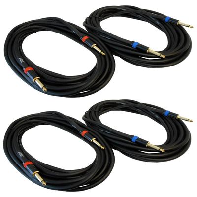 AUDIO 2000'S ADC99102 4-Pack 1/4-Inch TS to 1/4-Inch TS 14-Gauge Loud Speaker Cables, 25 Feet