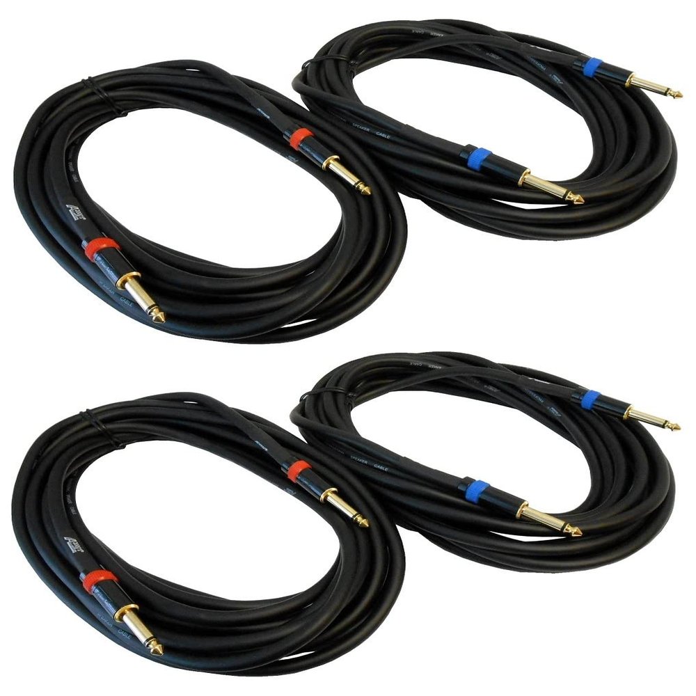 AUDIO 2000'S ADC99102 4-Pack 1/4-Inch TS to 1/4-Inch TS 14-Gauge Loud Speaker Cables, 25 Feet
