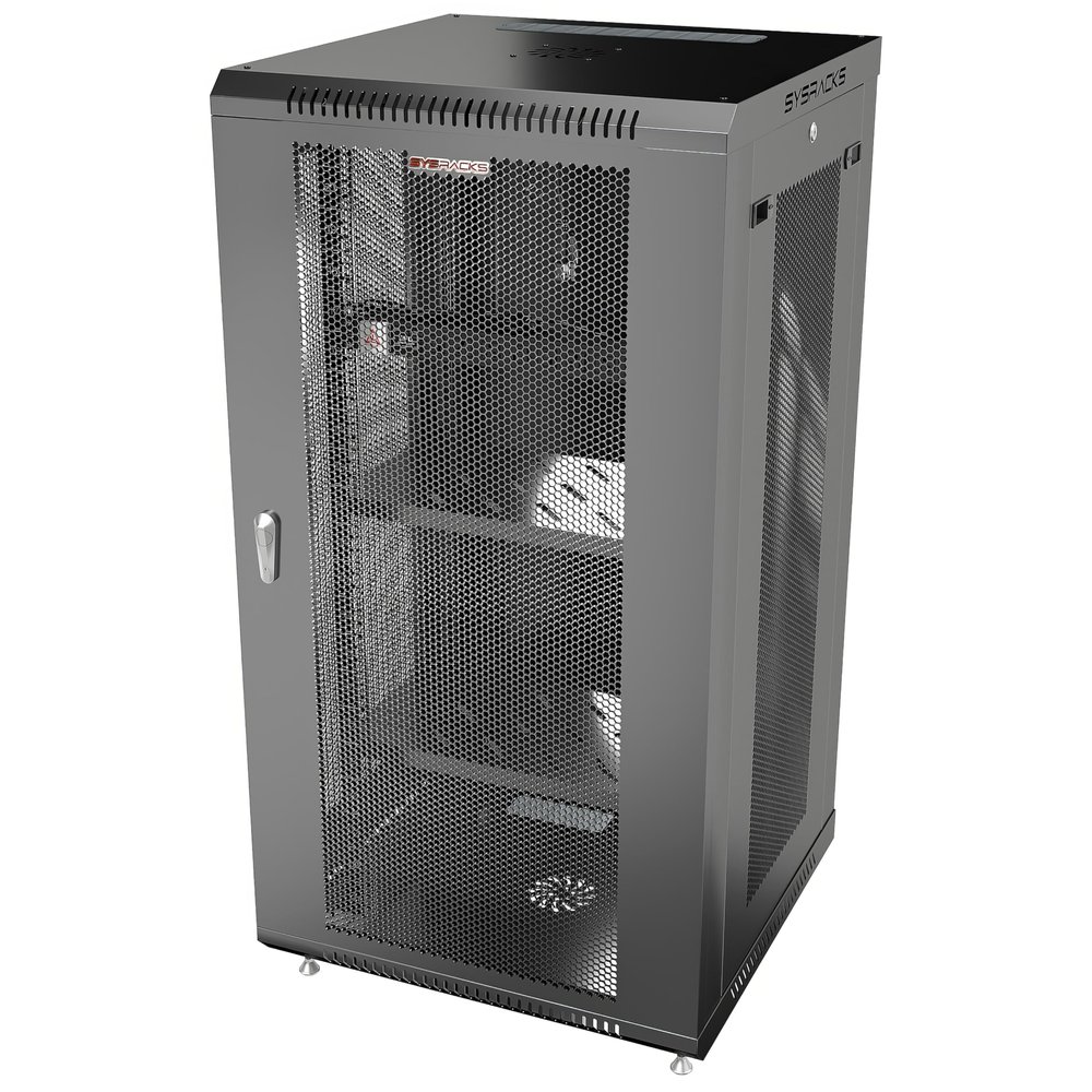 Sysracks - Server Rack - Wall Cabinet - 27U Wall Mount Rack on Casters Enclosure with Fans - Audio Rack - Network Rack - 24 Inch Depth AV Cabinet - Wheels - PDU - Shelf - Locking Cabinet - Black