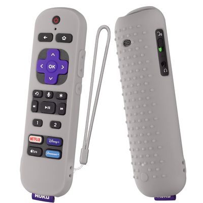AKSHFETH Silicone Cover for 5.71 Inch Roku Ultra 2022 Remote/Roku Voice Remote Pro/RC-MC1 Shockproof Durable Protective Remote Case with Lanyard (Gray)