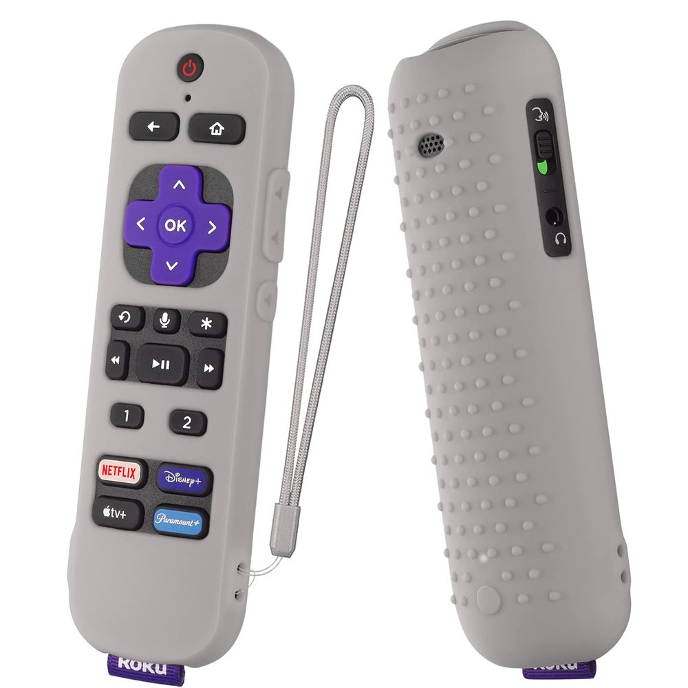 AKSHFETH Silicone Cover for 5.71 Inch Roku Ultra 2022 Remote/Roku Voice Remote Pro/RC-MC1 Shockproof Durable Protective Remote Case with Lanyard (Gray)