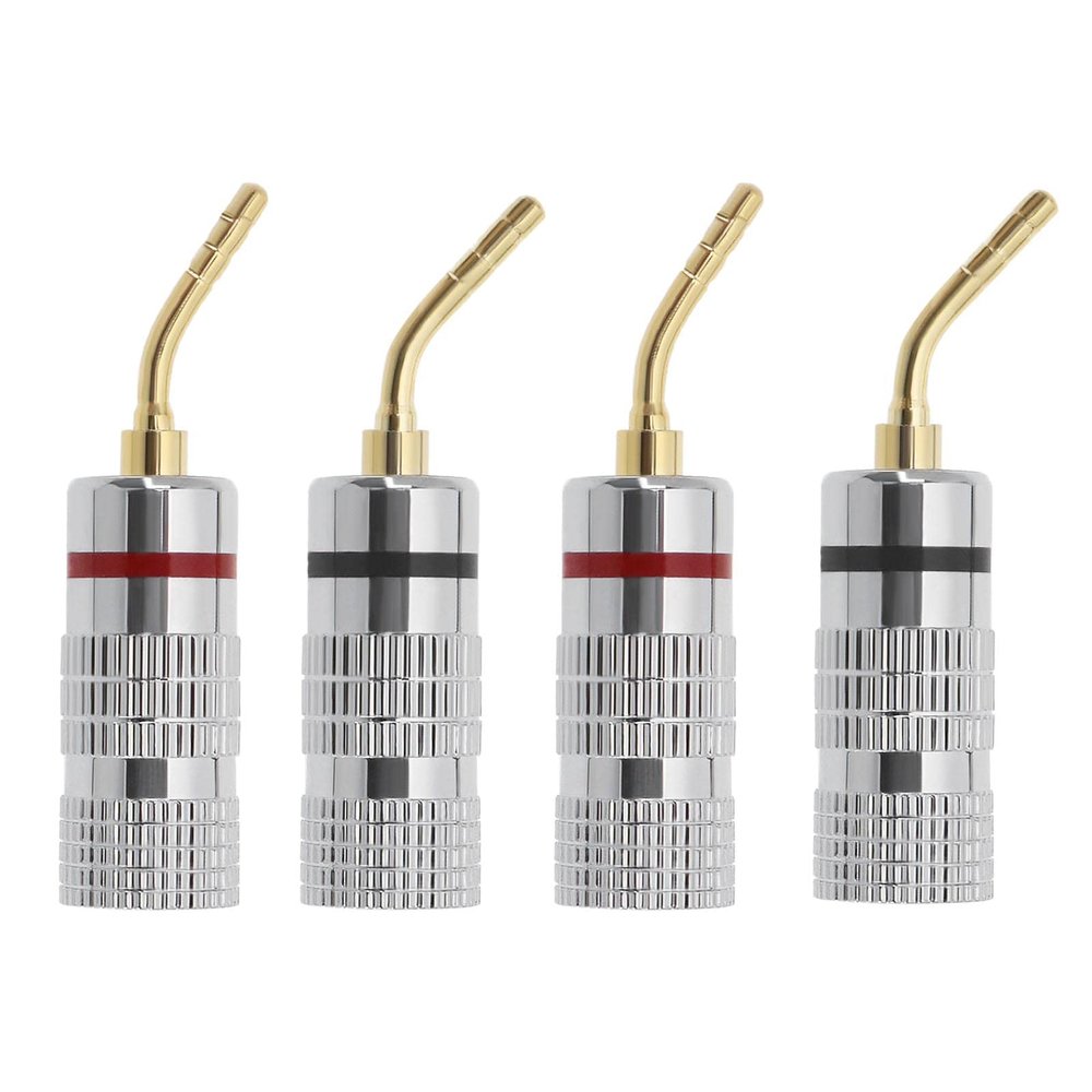 Create idea 4Pcs Banana Musical Speaker Cable Plugs Banana Plug Curved Pin Screw Type Audio Speaker Cable Connector Accessories Aluminum