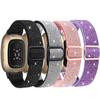 4 Pack Elastic Nylon Bands Compatible with Fitbit Versa 4/Versa 3/Sense 2/Sense, Soft Breathable Replacement Adjustable Stretchy Nylon Loop Wristband Sport Strap for Woman Man-Color 401