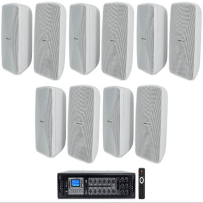 Rockville RCS350-6 350W RMS Commercial Amp with WET-40W White Speakers