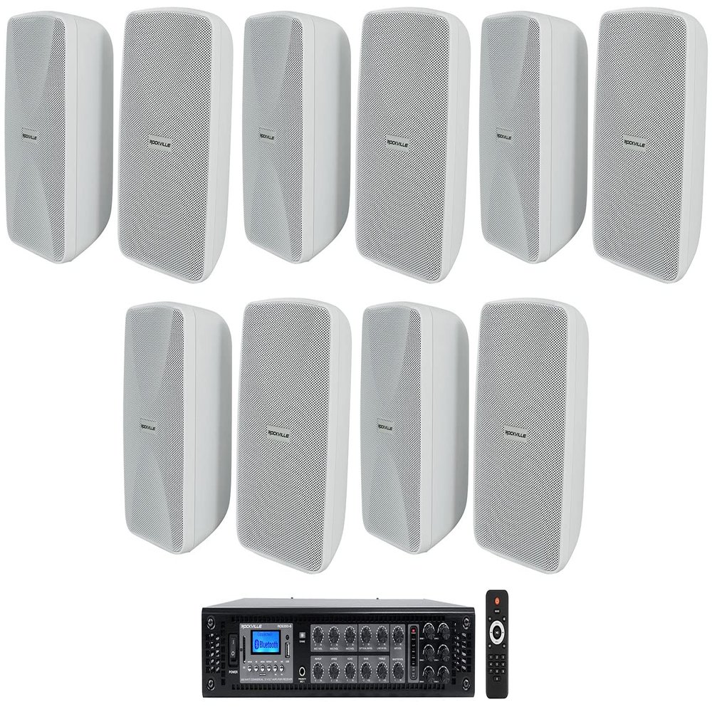Rockville RCS350-6 350W RMS Commercial Amp with WET-40W White Speakers