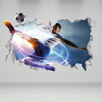 3D Soccer Wall Decor - Soccer Player Stickers - Sport Wall Art - Football Boys Room Decorations for Bedroom - Man Cave Wall Decor- Football Accessories Boys - Ball Decals - Soccer Player Decal - Soccer Wall Decal (30"W x 20"H (76cm x 51cm))