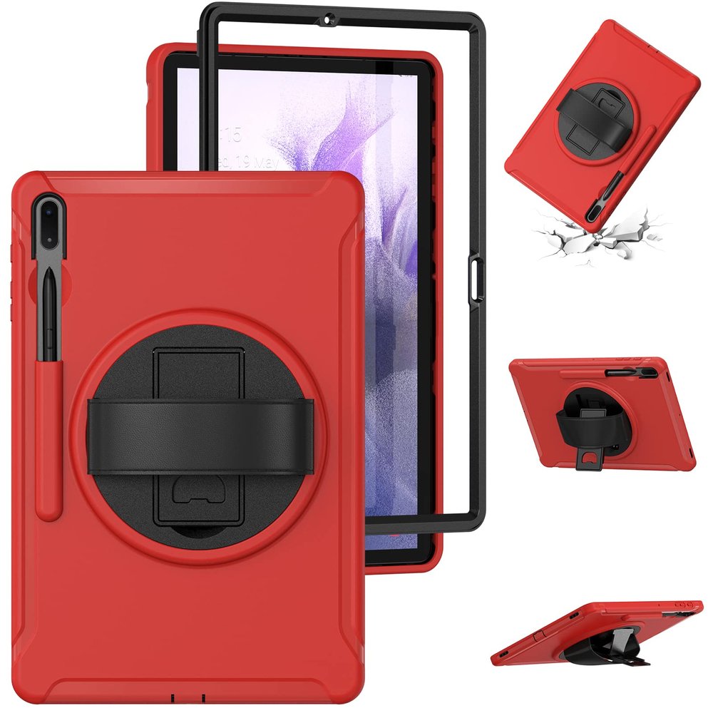AdirMi Case for Samsung Galaxy Tab S7 FE 12.4 Inch 2021 (SM-T730/T733/T735/T736/T738) with S Pen Holder, Dual Layer Full Body Tough Rugged Case with 360 Rotatable Kickstand, Hand Strap,B