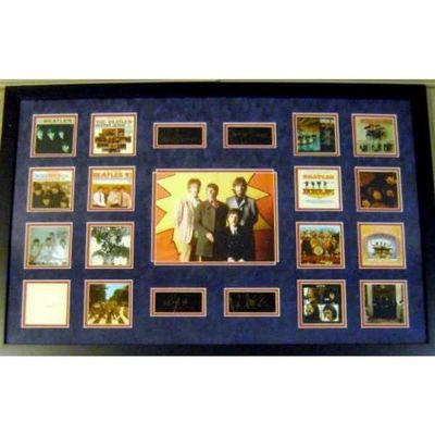 Autograph Warehouse 724097 22 x 34 in. The Beatles Framed Matted Images with Laser Signatures R Starr P McCartney J Lennon G Harrison Blue Frame Has Scratches Mini Album Cover