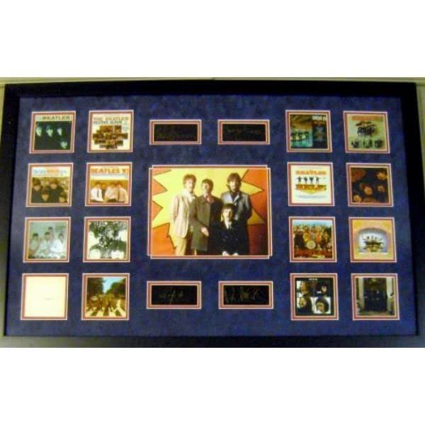 Autograph Warehouse 724097 22 x 34 in. The Beatles Framed Matted Images with Laser Signatures R Starr P McCartney J Lennon G Harrison Blue Frame Has Scratches Mini Album Cover