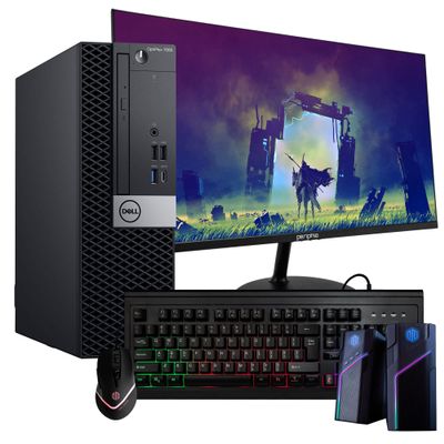 Dell Optiplex 7060 Desktop Computer | Hexa Core Intel i5 (3.2GHz) | 16GB DDR4 RAM | 500GB SSD | Windows 11 Pro | New 24in LCD Monitor + RGB Keyboard & Mouse + Speakers | Home or Office PC (Renewed)