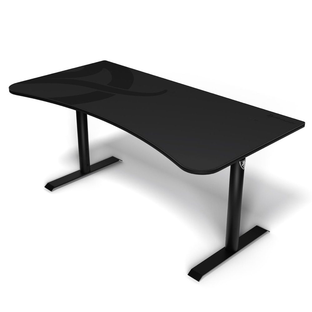 Arozzi Arena Ultrawide Curved Gaming and Office Desk with Full Surface Water Resistant DeskMat Custom Monitor Mount Cable Management Cut Outs Under The Desk Cable Management Netting - Dark Grey