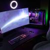 Arozzi Arena Ultrawide Curved Gaming and Office Desk with Full Surface Water Resistant DeskMat Custom Monitor Mount Cable Management Cut Outs Under The Desk Cable Management Netting - Dark Grey view 2