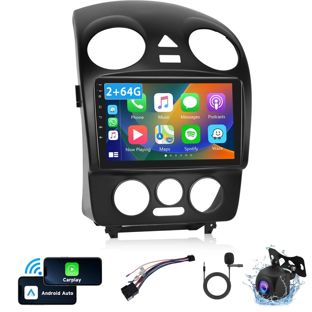 2+64G Android Stereo for Volkswagen Beetle 2004-2010 Support Wireless Carplay Android Auto with 9 Touchscreen GPS Navigation Bluetooth USB WiFi FM/RDS Radio Receiver AHD Backup Camera + External Mic
