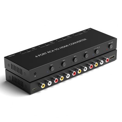 4 Port RCA to HDMI Converter 1080P/720P RCA Composite CVBS AV Switch to HDMI Converter Adapter Support 4:3/16:9 Switch, for Sega Xbox PS1 PS2 PS3 N64 NGC SNES WII VHS VCR Camera DVD(With Remote