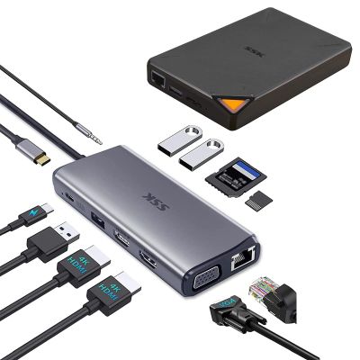 SSK Bundles 2TB Portable NAS Wireless Hard Drive 11 in 1 USB-C Docking Station with Dual HDMI, VGA,1000Mbps Ethernet Port ect