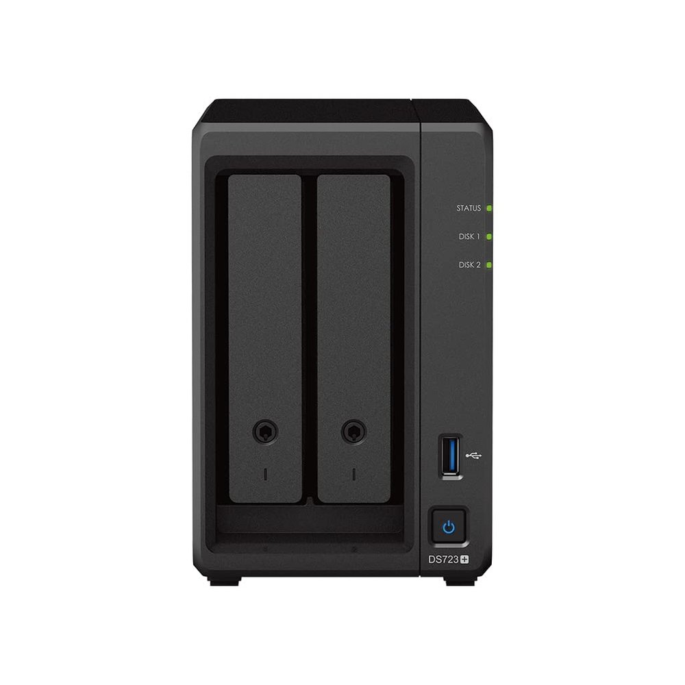 Synology DS723+ 2-Bay Diskstation NAS (AMD Ryzen 4 Threads R1600 Dual-Core 2GB Ram 2xRJ-45 1GbE LAN Port), 8TB Bundle with 2 x 4TB WD Red Plus NAS HDDs