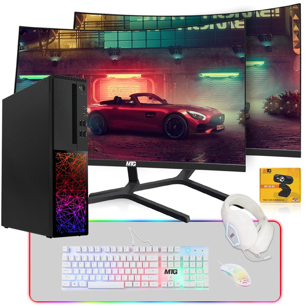 TechMagnet Gaming Desktop PC, Intel i5 6th Gen, Galaxy 6, 16GB RAM, 240GB SSD, MTG New Dual 24 Inch Curved Monitor, RX 550, 4 in 1 Gaming Kit, Webcam, Windows 11 (Renewed)