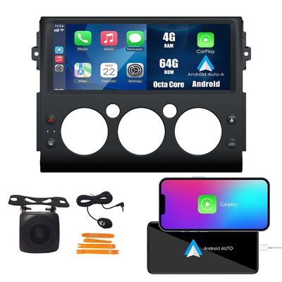 Kunfine Tesla Style Car CarPlay Android Auto Navigation Stereo GPS Radio Camera 12.3" IPS Touchscreen Headunit Tablet Pad Media Player For Toyota FJ Cruiser 07-14, if Applicable Octa Core 4G+64G Black