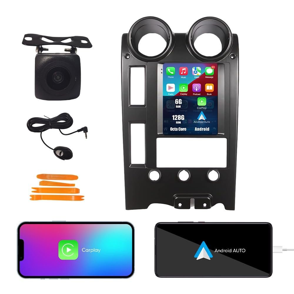 Kunfine Tesla Style Car CarPlay Android Auto Navigation Stereo GPS Radio Reverse Camera 9.7" IPS Touchscreen Headunit Tablet Media Player for Hummer H2 2003-2007, if Applicable Octa Core 6G+128G