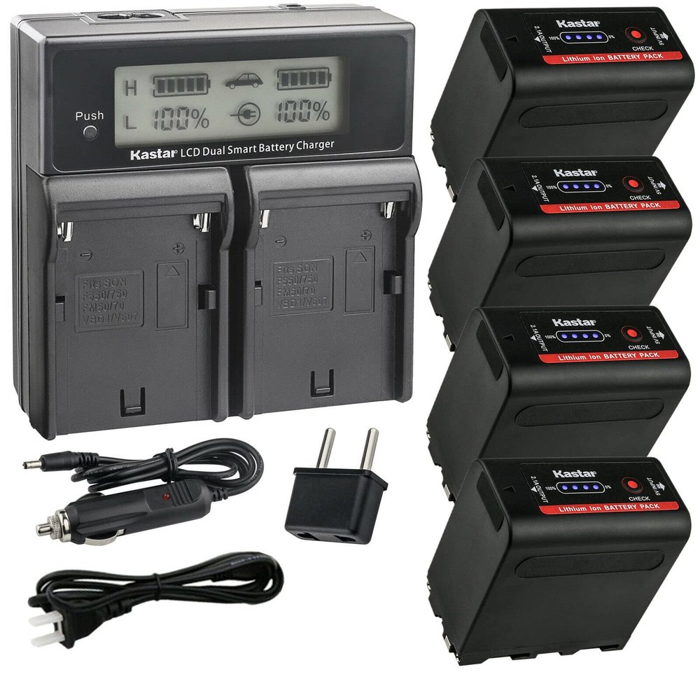 Kastar 4-Pack NP-F980EXP Battery and CH04 Dual Fast Charger Compatible with GyroVu Lightweight Delvcam 7" On-Camera Monitor Avtec 7" On-Camera Monitor TARION Professional On-Camera Monitor X5