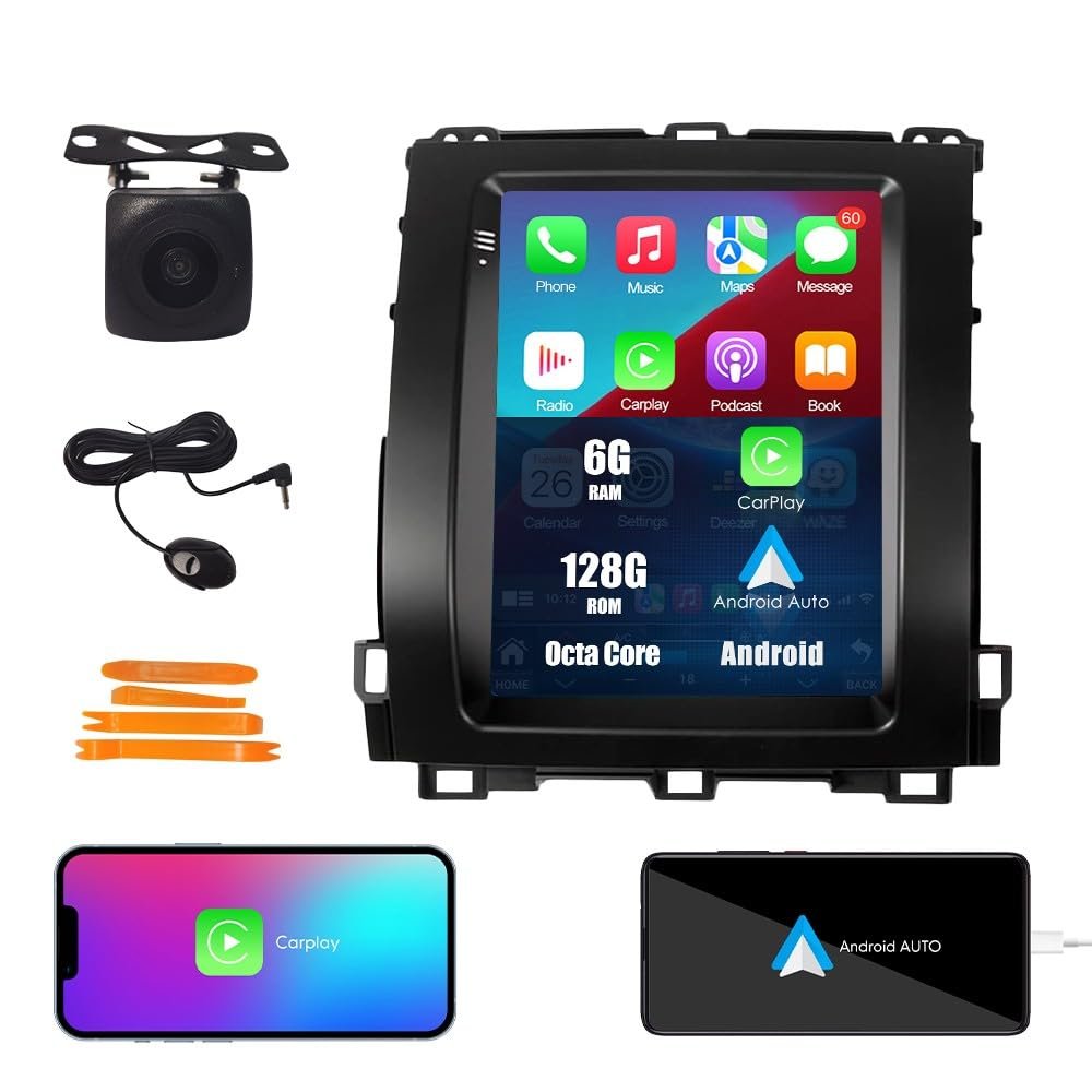 Tesla Style CarPlay Android Auto Navigation Stereo GPS Radio Camera 9.7" IPS Touchscreen Headunit Tablet Media Player for Toyota Land Cruiser Prado for Lexus GX470 02-09Base Octa Core 6G+128G