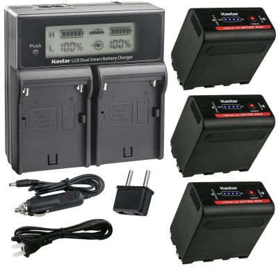 Kastar 3-Pack NP-F980EXP Battery and CH04 Dual Fast Charger Compatible with Blackmagic Design Video Assist 5" 7" Assist 3G-SDI/HDMI SmallHD 503 702 703 Indie 7 Cine 7 On-Camera Monitor