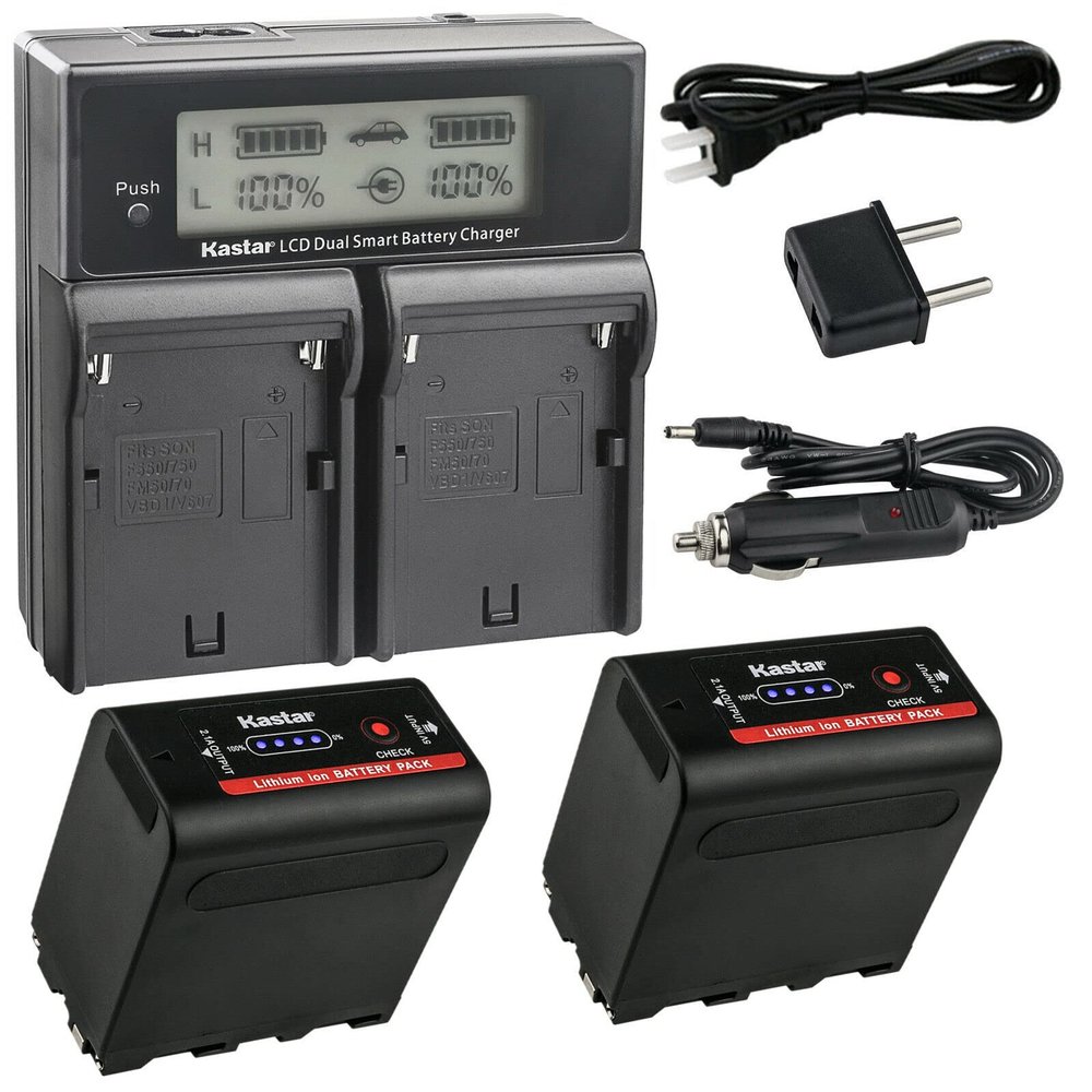 Kastar 2-Pack NP-F980EXP Battery and CH04 Dual Fast Charger Compatible with Bestview S5 S7II Atomos Ninja V V+ Shinobi SDI Shogun Connect Shogun 7 Monitor LifThor LFTLUT7ld LUT7 On-Camera Monitor