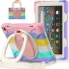 360 Rotating Portable Case for Fire HD 8 / Fire HD 8 Plus Tablet (12th Generation 2022) Shockproof Case with Rotating Stand Hand Strap Shoulder Strap (Colourful Pink) view 1