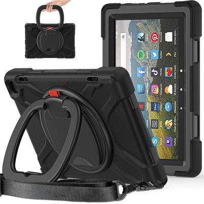 360 Rotating Portable Case for Fire HD 8 / Fire HD 8 Plus Tablet (12th Generation 2022) Shockproof Case with Rotating Stand Hand Strap Shoulder Strap (Black)