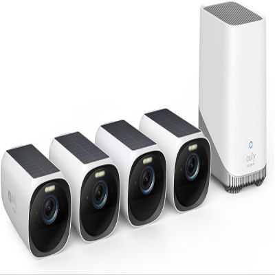 eufy Security eufyCam 3 4-Cam Kit,Security Camera Outdoor Wireless,4K Camera with Integrated Solar Panel, Forever Power,Face Recognition AI,Expandable Local Storage,Spotlight, 2.4 GHz Wi-Fi(Renewed)