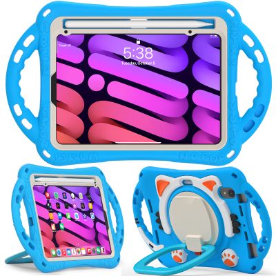 AdirMi Kids Case for iPad Mini 6 2021 (8.3 Inch) with Pencil Holder, Heavy Duty Cute Kid-Friendly Shockproof Protective Case with Built-in Handle, 360 Rotating Kickstand,D