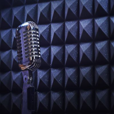 BELECO 10x6.5ft Fabric Microphone Music Backdrop Old Fashion Mic Recording Studio Booth Background Karaoke DJ Disco Concert Party Decorations Children Kids Adults Selfie Shoot Video Studio Props