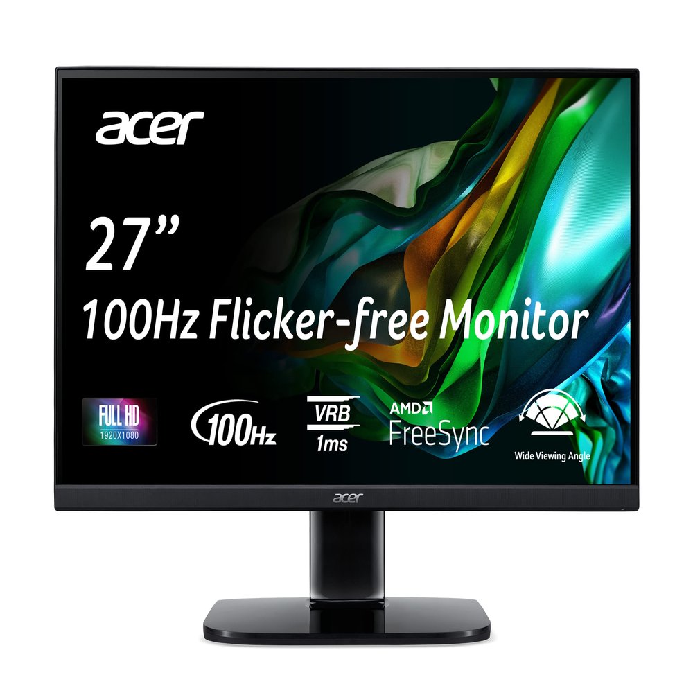 acer KB272 Hbi 27" Full HD (1920 x 1080) Zero-Frame Gaming Office Monitor AMD FreeSync Technology 100Hz 1ms (VRB) Low Blue Light Tilt HDMI & VGA Ports