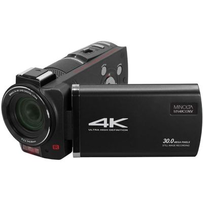 Minolta Camcorder - 4K Ultra HD, 30MP Photos, Night Vision with IR LEDs, 16X Zoom, Time Lapse, Anti-Shake, Touchscreen, MP4 Format, CMOS Sensor, HDMI USB Output, SD Slot (Black)