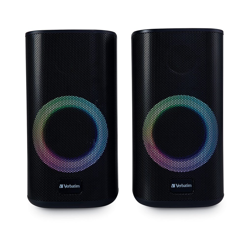 Verbatim RGB Gaming Stereo Desktop Speakers Bluetooth 5.0 3.5mm AUX-in Connection Black
