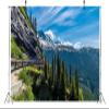 Loccor 10x6.5ft Fabric Mountain Backdrop Train and Yukon Railway Backdrops Blue Sky White Clouds Forest Summer Alaska Scenic Photography Background Children Adults Outdoor Travel Video Photo Props view 2