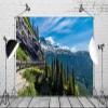 Loccor 10x6.5ft Fabric Mountain Backdrop Train and Yukon Railway Backdrops Blue Sky White Clouds Forest Summer Alaska Scenic Photography Background Children Adults Outdoor Travel Video Photo Props view 3