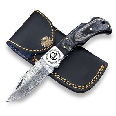 WINTERFELL Personalized Damascus Steel Folding Pocket Knife - Engraved 6.5'' Small Pocket Knife for Outdoor, Camping, Hiking - Customized Gift For Husband, Dad, Son, Boyfriend (Personalized black)